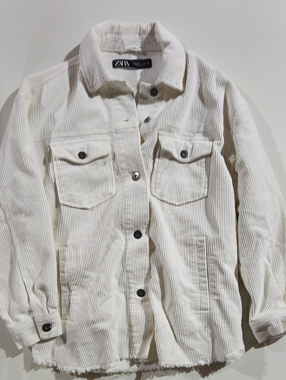 Zara Corduroy Ivory Colored Overshirt W/ Front Flaps Size XS